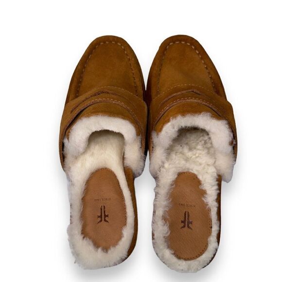 Frye Melody Genuine Shearling Lined Platform Clogs Walnut Brown Women's 6M - Picture 11 of 12